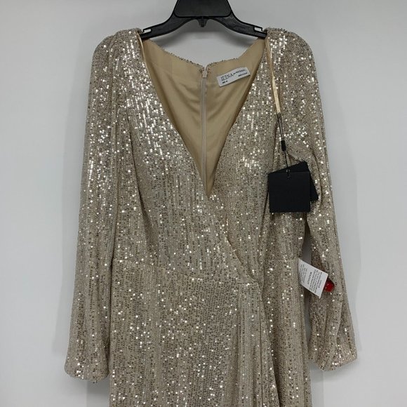 IEENA Mac Duggal Dress 26395 Long Sleeve Sequin Wrap V Neck Gown - Picture 5 of 16